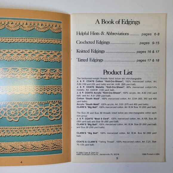 J & P Coats Book 305 Edgings Crochet Thread Doily Lace Details Accent Vintage - Picture 2 of 5